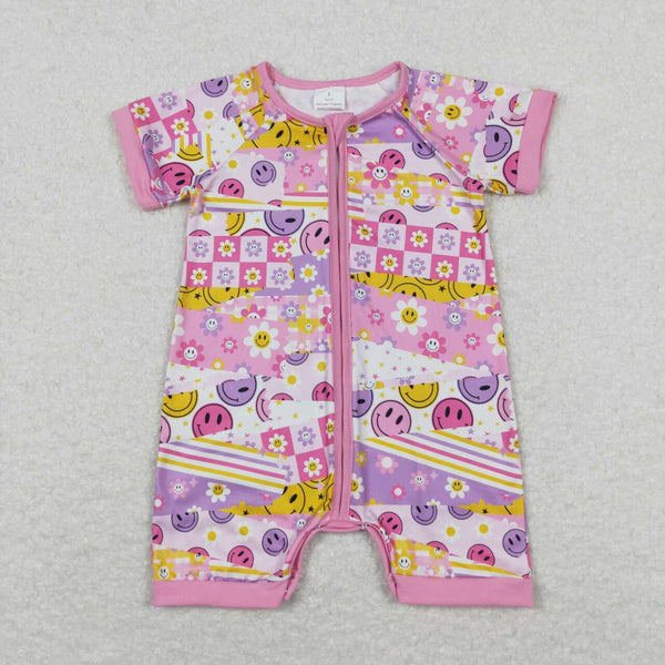 SR0968 RTS baby girl clothes colorful smiley flowers girl summer romper