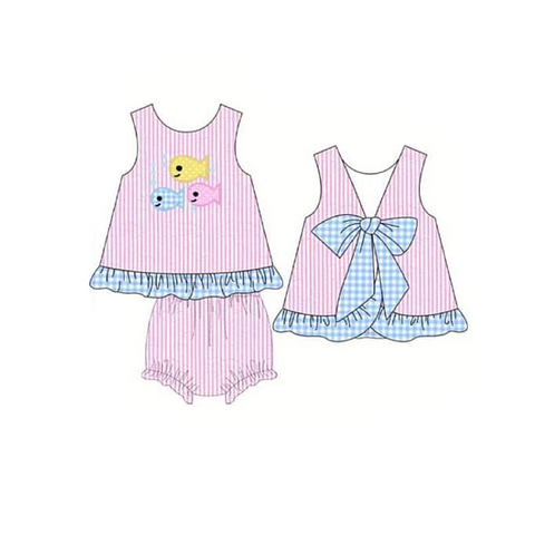 Order Deadline:7th May. Split order baby girl clothes fish girl summer bummies set