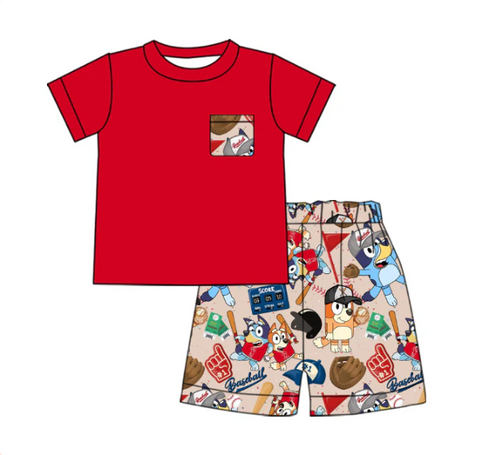 Order Deadline：13th May. Split order baby boy clothes cartoon dog boy summer shorts set