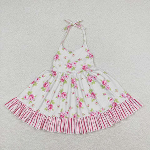 GSD0859 baby girl clothes pink flower floral girl summer dress toddler twirl dress