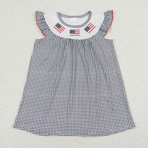 GSD0811 RTS baby girl clothes flag embroidery 4th of July patriotic girl summer dress