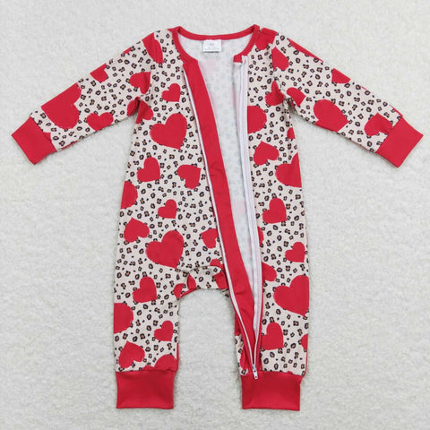 LR0775 baby clothes red heart leopard baby valentines day bubble