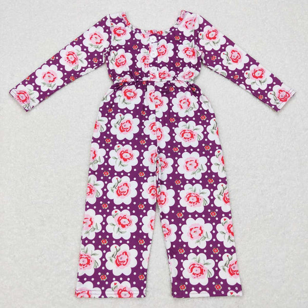 LR0716 toddler girl clothes purple  floral girl winter jumpsuit winter romper