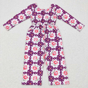 LR0716 toddler girl clothes purple  floral girl winter jumpsuit winter romper
