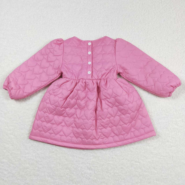 GLD0269 baby girl clothes  pink heart valentines day girl winter dress