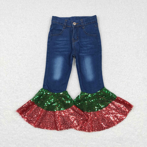 P0113 kids clothes girls blue jeans bell botton pant flare pants christmas pant