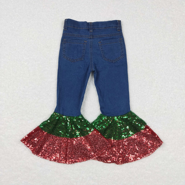 P0113 kids clothes girls blue jeans bell botton pant flare pants christmas pant
