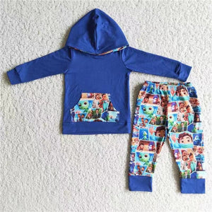 boy winter cartoon blue long sleeve hoodies set