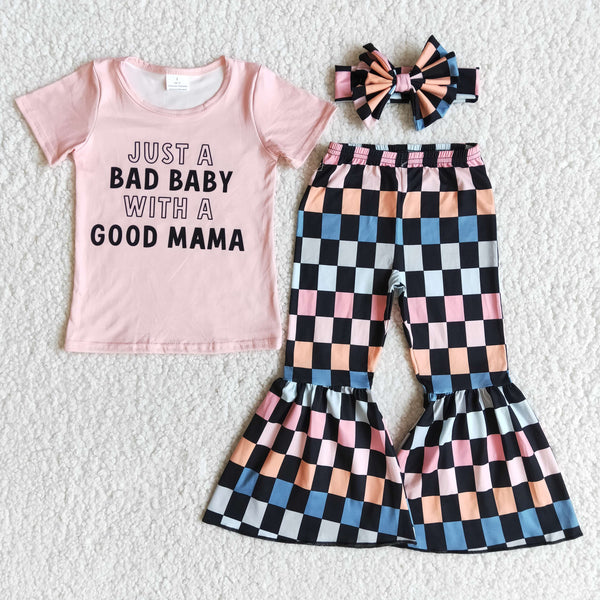 girl just a bad baby with a good mum fall spring short sleeve set
