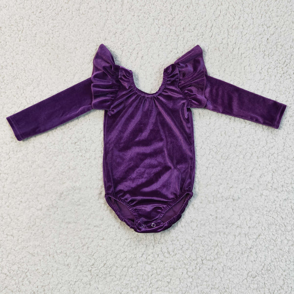 LR0211 Mardi Gras purple velvet bodysuit  baby girl clothes