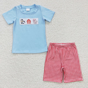 BSSO0181 baby boy clothes farm embroidery pig cow summer shorts set