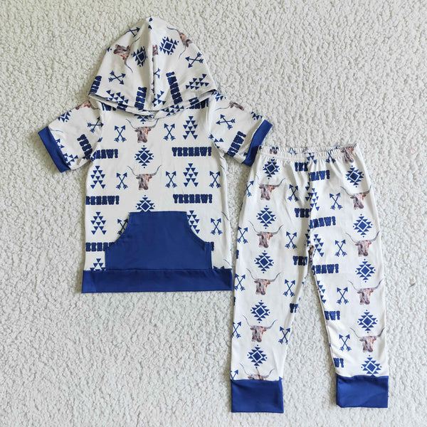 BSPO0006 boy hoodies blue fall spring set