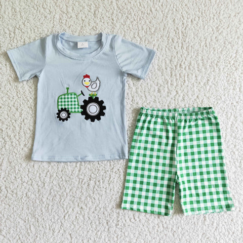 kids clothing summer farm emboridery boy set