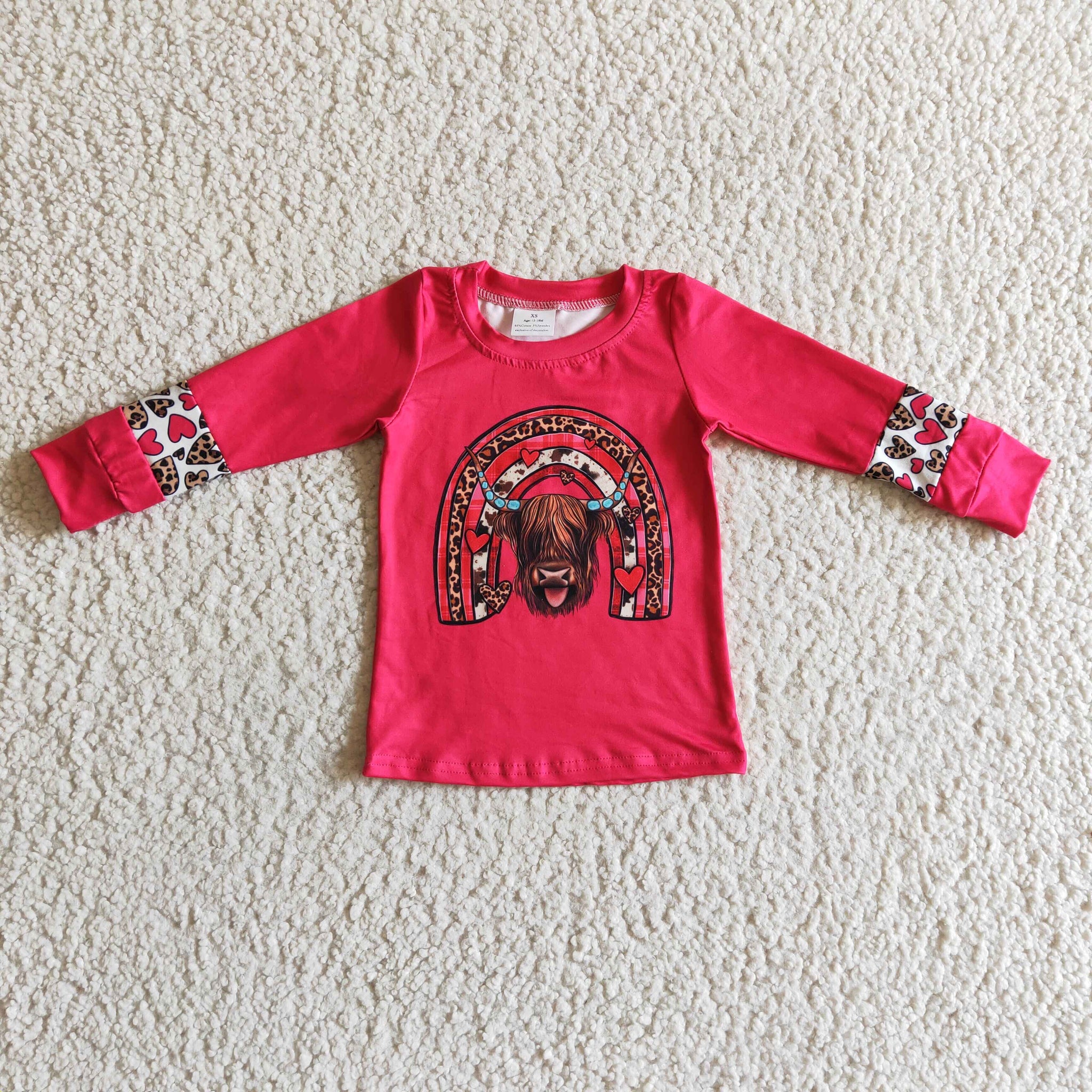 GT0067 baby boy clothes hot pink cow valentines day shirt