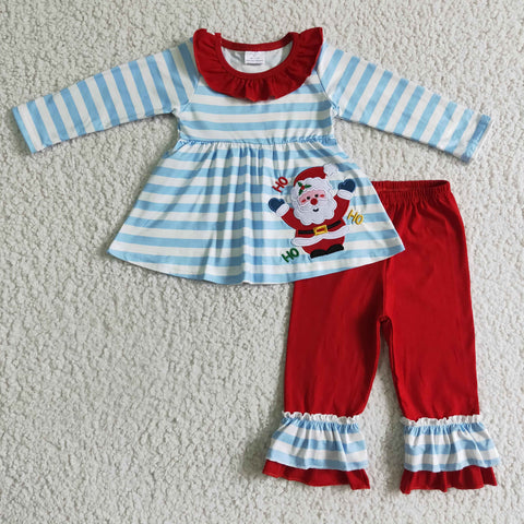 GLP0175 baby girl clothes santa claus blue girls christmas outfit