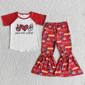 E10-12 baby girl clothes red peace love red fall spring state outfits