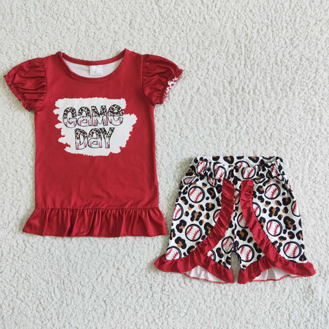 kids clothes summer girl game day red baseball set