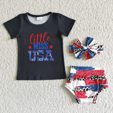 NC0007 girl clothing little miss USA summer bummies set