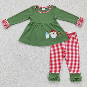 GLP0356 baby girl clothes green milk santa claus christmas outfits
