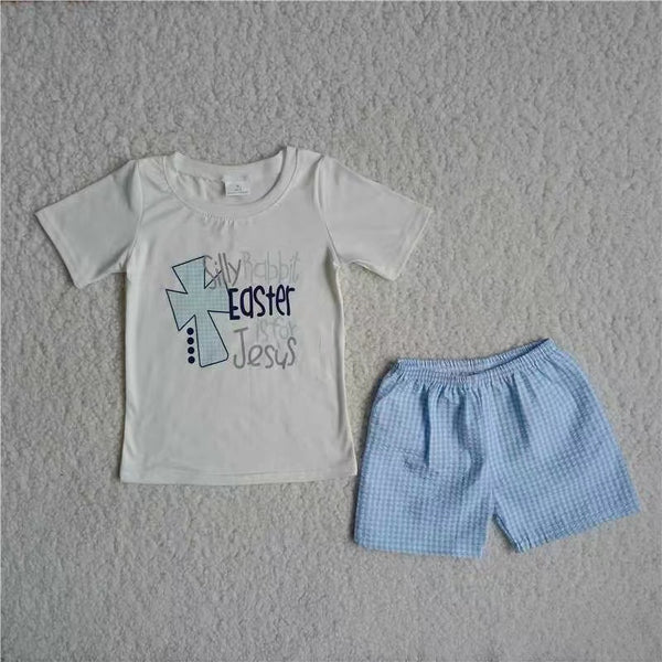 C4-3 toddler boy clothes cross easter outfit shorts set
