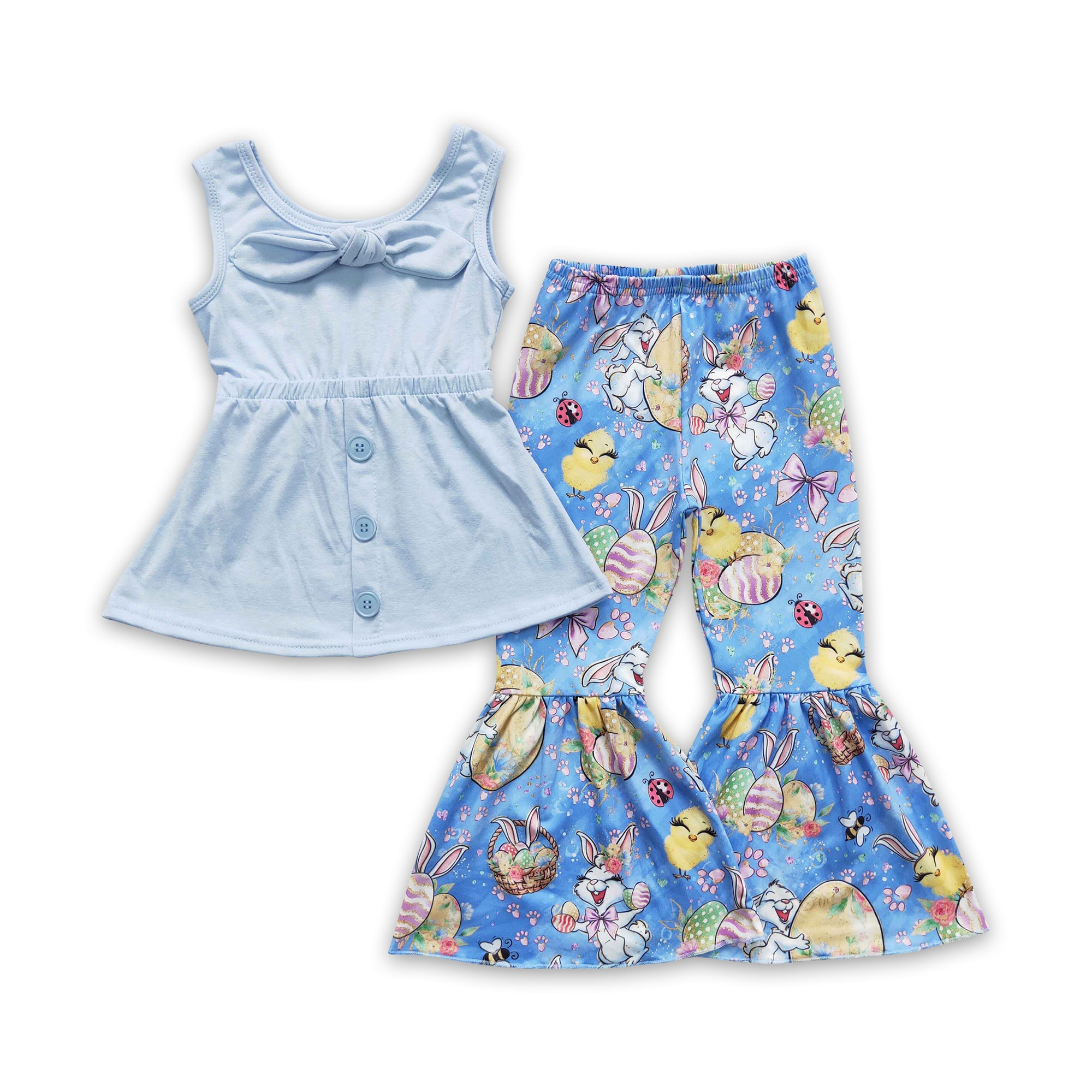 GSPO0233 baby girl clothes blue bunny easter set