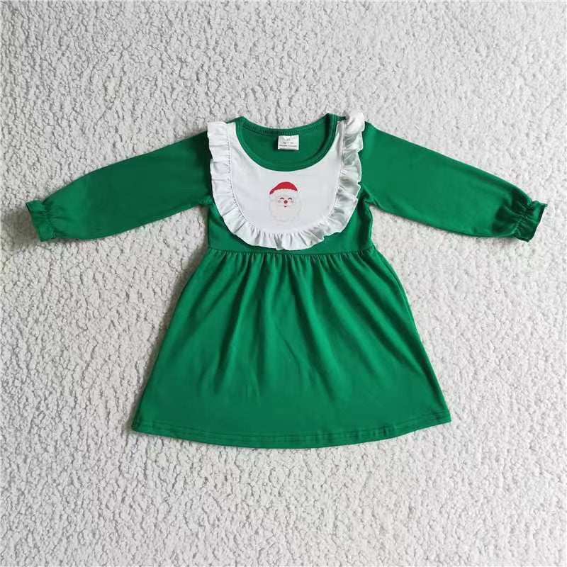 GLD0108 baby girl clothes green santa claus christmas dress