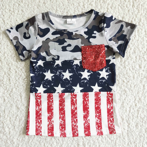 BT0008 Kids clothing boy summer patriotic tshirt july 4th sequin top