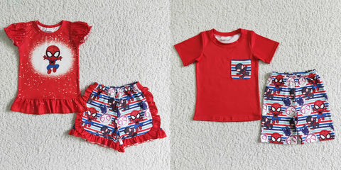 toddler clothes red cartoon matching summer outfit