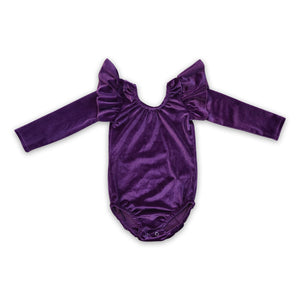 LR0211 Mardi Gras purple velvet bodysuit  baby girl clothes