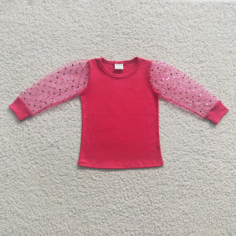 GT0176 baby girl clothes hot pink shirt spring top