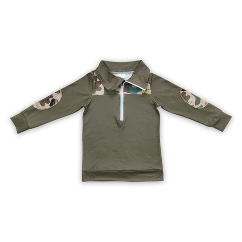 BT0098 baby boy clothes green zipper top winter shirt