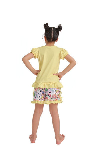 kids clothing cartoon dog yellow short sleeve summer set