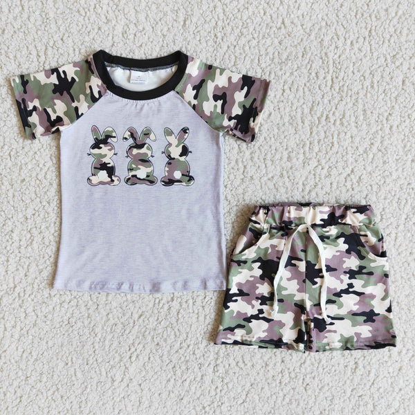 E5-14 baby boy clothes bunny rabbit short sleeve camouflage easter clothing set