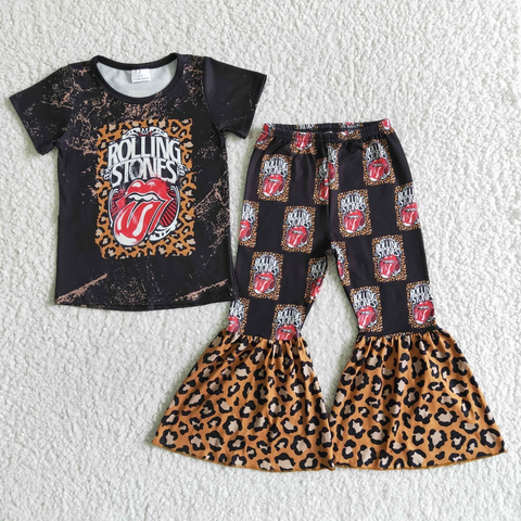 GSPO0012 girl clothing black leopard mouth short sleeve spring fall set-promotion 2024.3.9 $5.5