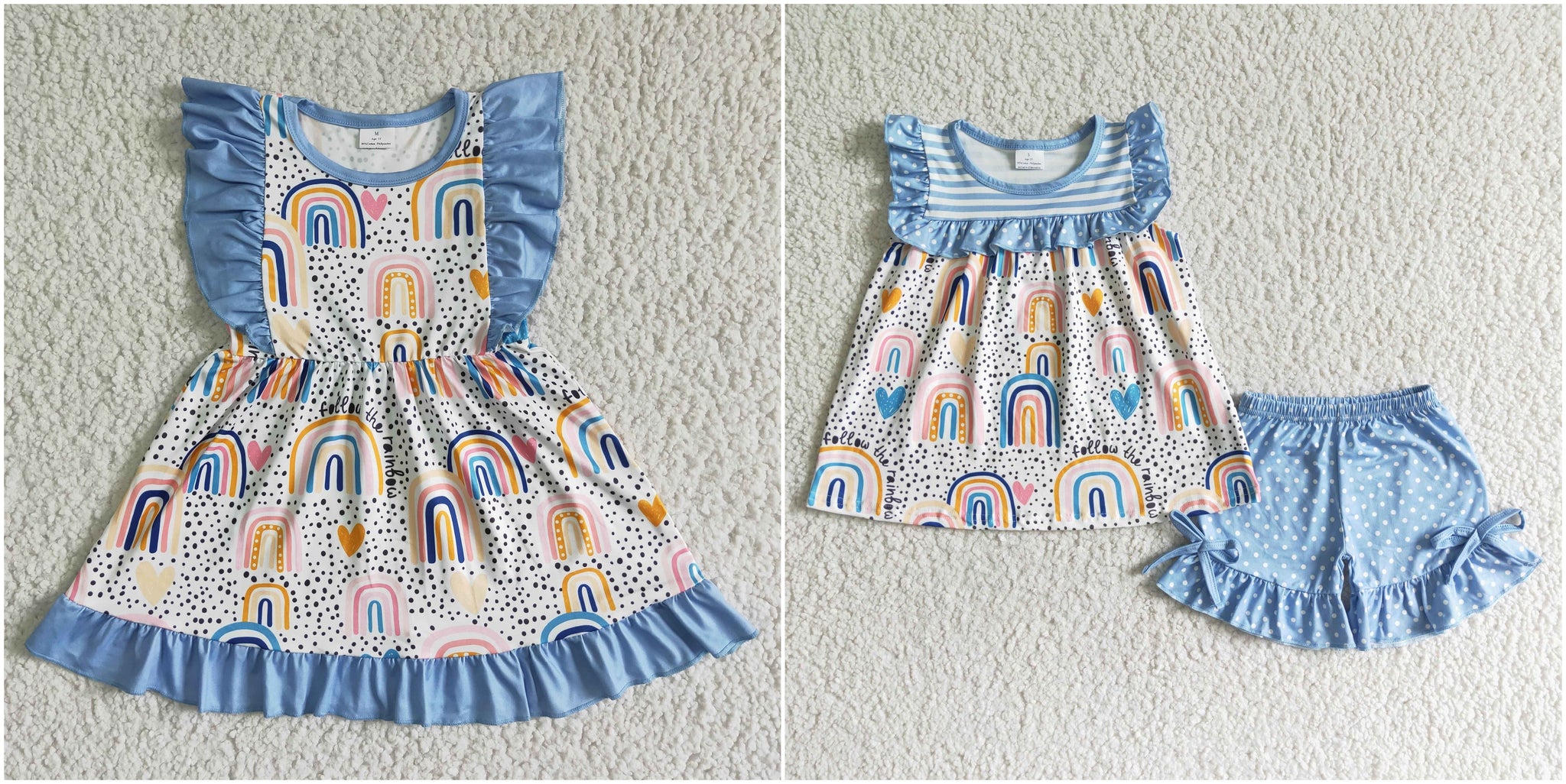 kids clothing blue rainbow matching clothes