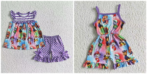 girl cartoon purple summer matching clothes