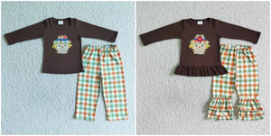 kids winter embroidery brown matching clothes