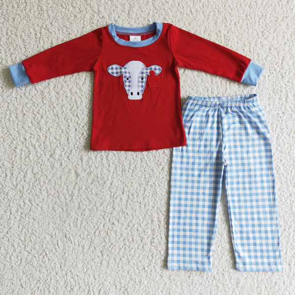 kids clothes red cow embroidery matching winter outfits
