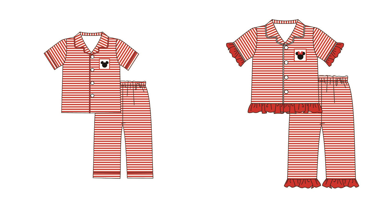 pre-order kids clothing cartoon red stripe matching pajamas set