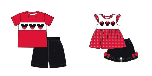 pre-order kids clothing cartoon red stripe matching summer outfits