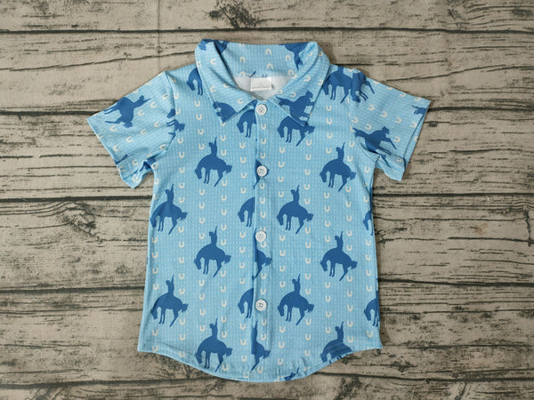 BT0164 baby boy clothes blue horse summer tshirt