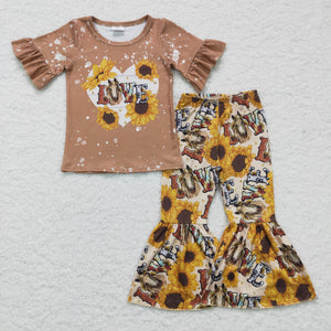 GSPO0277 baby girl clothes cow sunflower fall spring outfits