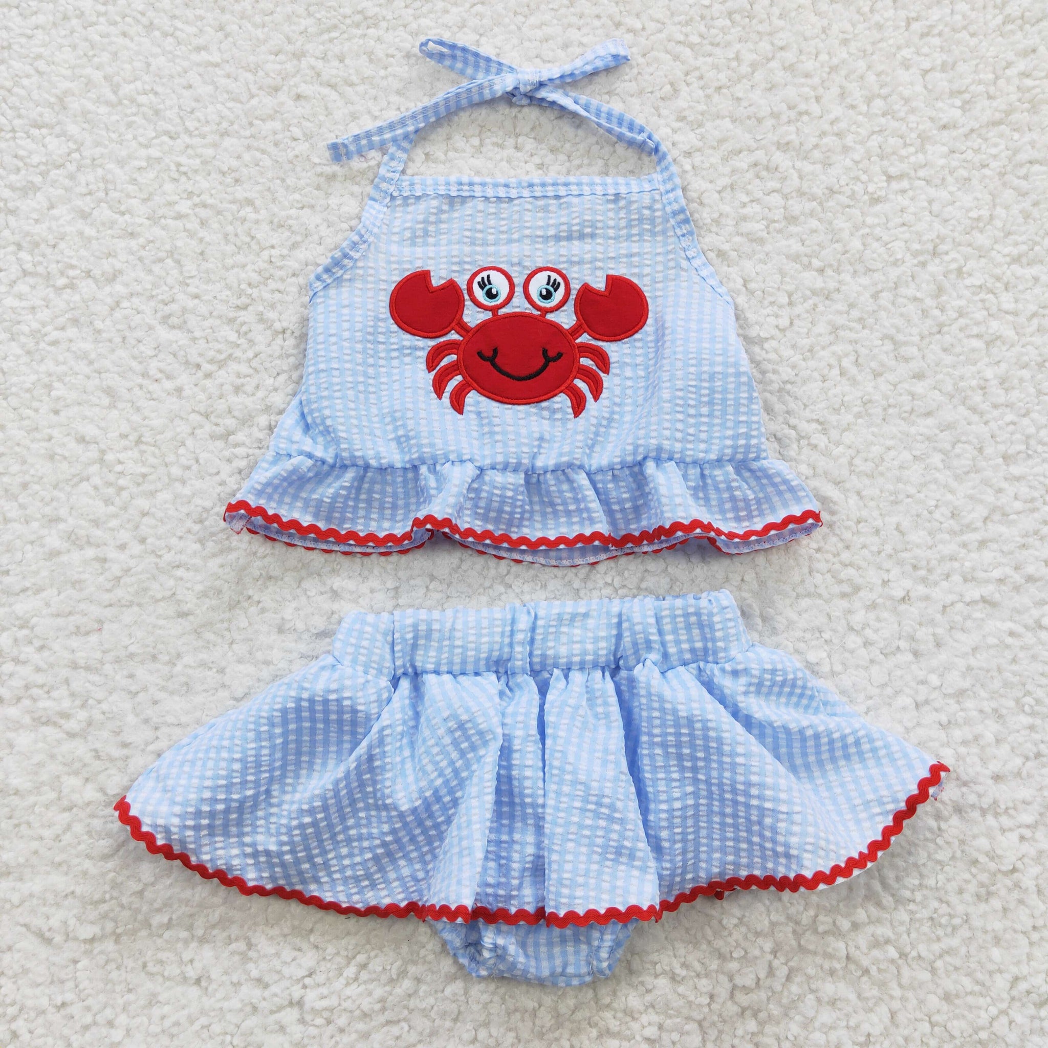 S0081 baby boy clothes embroidery crab summer swimsuit outfit