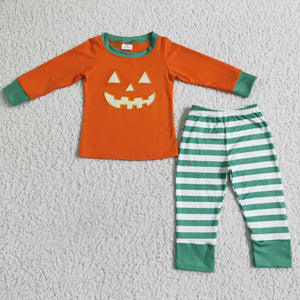 BLP0003 boy orange halloween appliqque pajamas