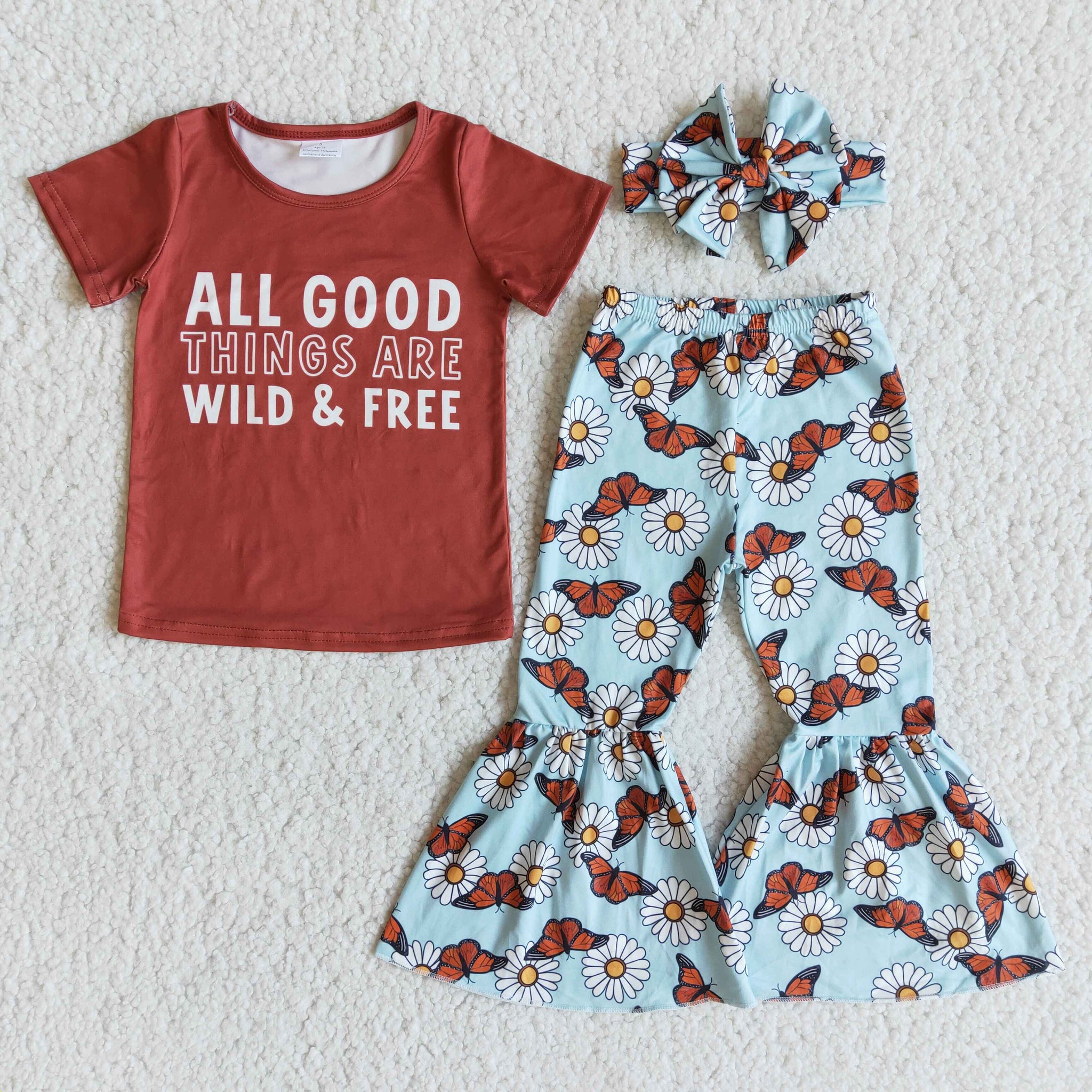 girl all good things are wild & free fall spring short sleeve set
