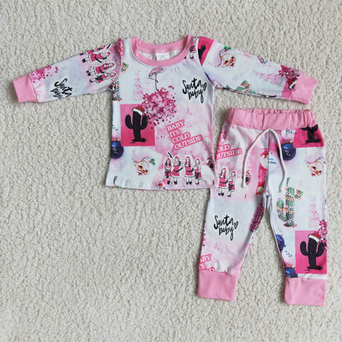 6 A17-4 girl pink santa baby cold outside christmas winter long sleeve set - promotion 2023.10.14