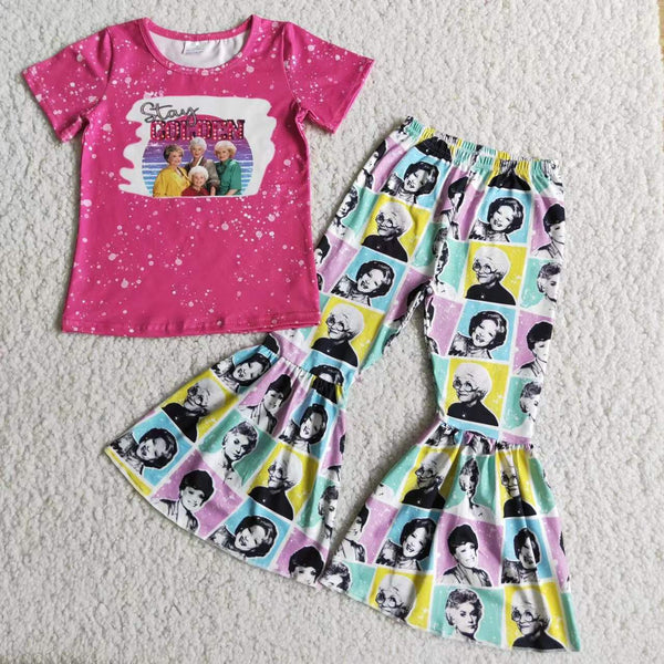 E4-13 girl clothes  hot pink  short sleeve set-promotion 2023.8.28