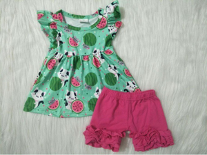 C9-5 baby girl clothes cow watermelon girl summer outfit