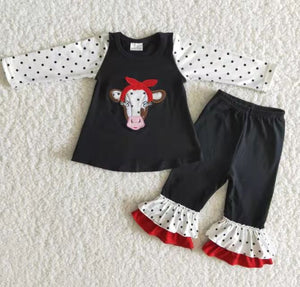 6 A13-26 baby girl clothes cow black embroidery winter outfits-promotion 7.17