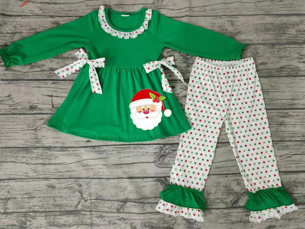 GLP0163 toddler girl clothes green embroidery santa claus girls christmas outfit